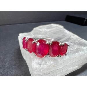 Vintage Sterling Silver Ruby Ring Size 8 Five Stone Band